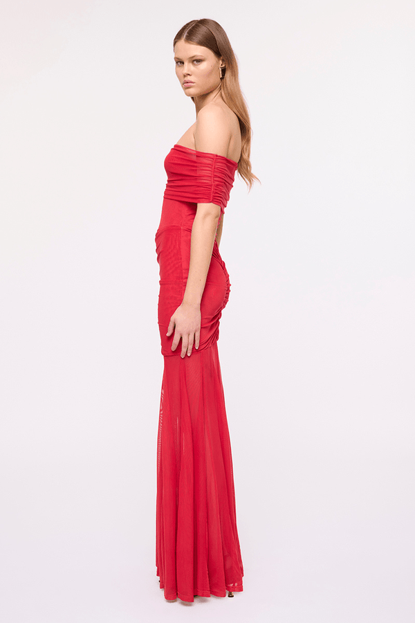 Suboo Phoenix Bustier Maxi Dress With Removable Scarf And Sash – Red