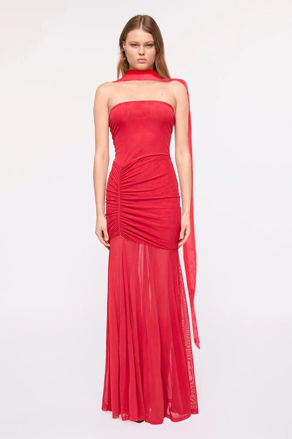 suboo Phoenix Bustier Maxi Dress with Removable Scarf and Sash – Red