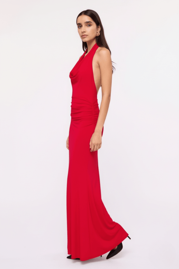 Suboo Ruby Slinky Jersey Halter Maxi Dress – Cherry Red