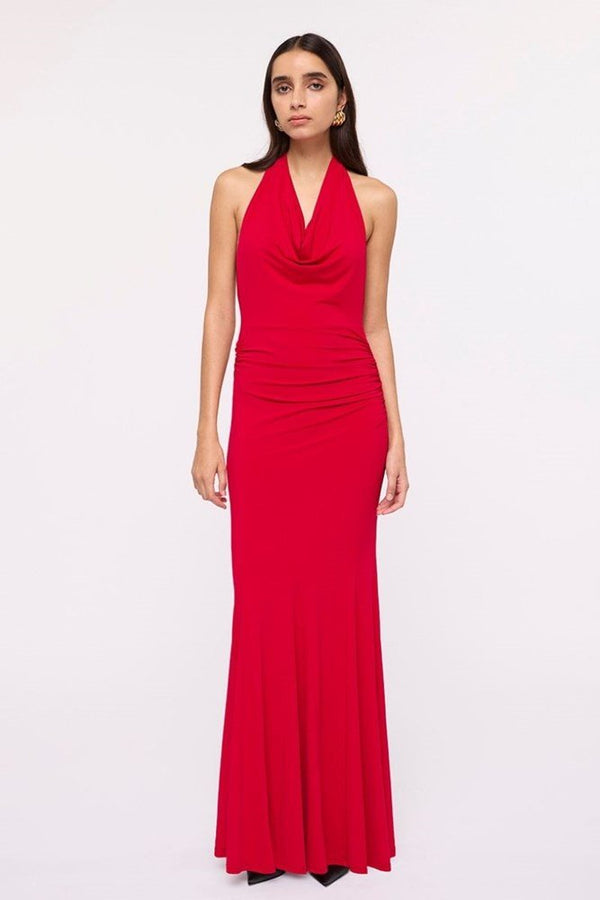 suboo Ruby Slinky Jersey Halter Maxi Dress – Cherry Red
