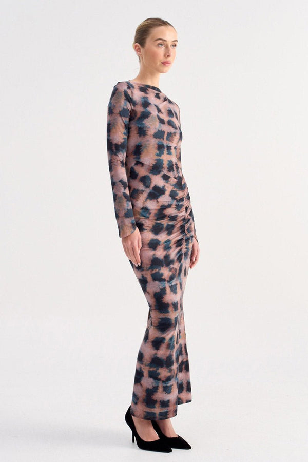 Suboo Shibori Long Sleeve Ruched Maxi Dress - Tortoiseshell