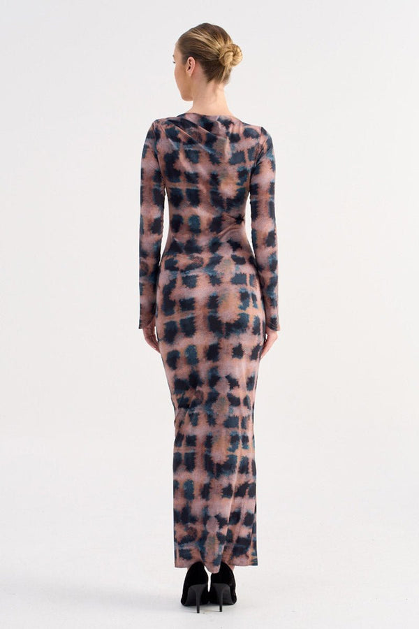 Suboo Shibori Long Sleeve Ruched Maxi Dress - Tortoiseshell