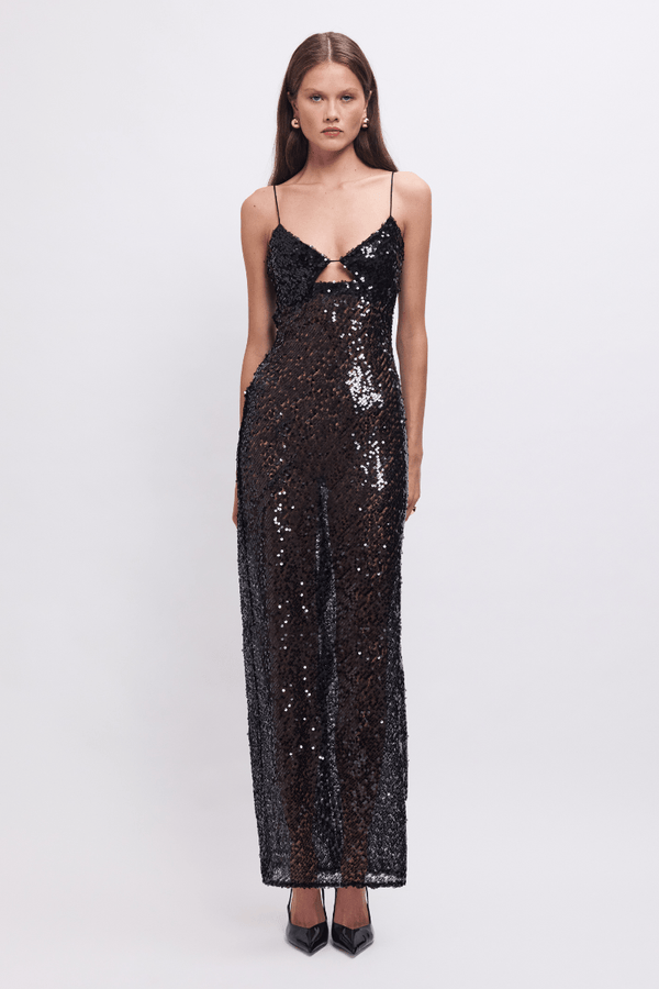 Suboo Allure Sheer Sequin Maxi Dress – Black