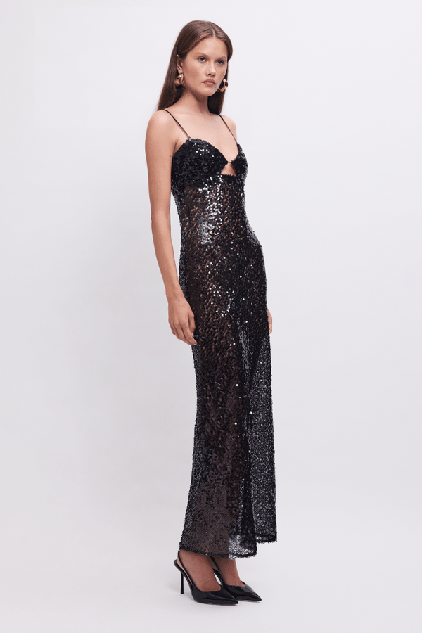 Suboo Allure Sheer Sequin Maxi Dress – Black