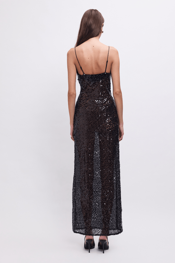 Suboo Allure Sheer Sequin Maxi Dress – Black