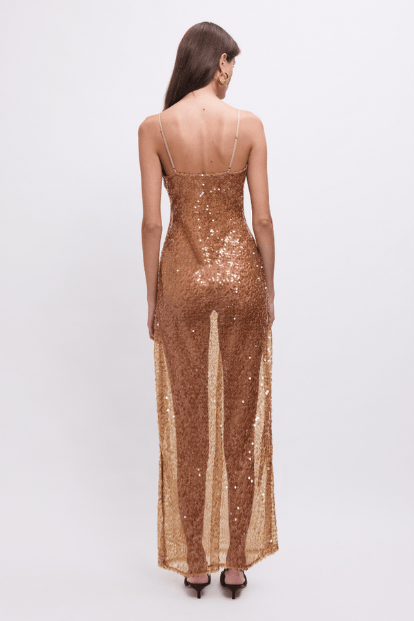 Suboo Allure Sheer Sequin Maxi Dress - Gold