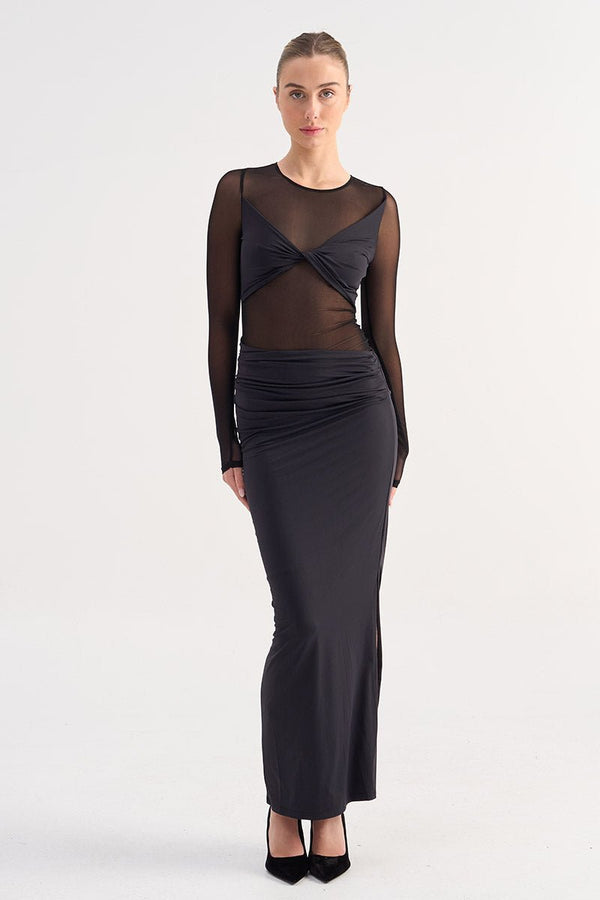 suboo Auguste Long Sleeve Mesh Jersey Maxi - Black