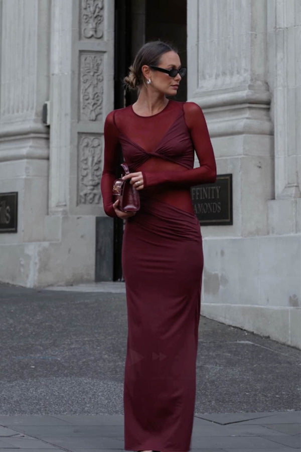 suboo Auguste Long Sleeve Mesh Jersey Maxi Dress