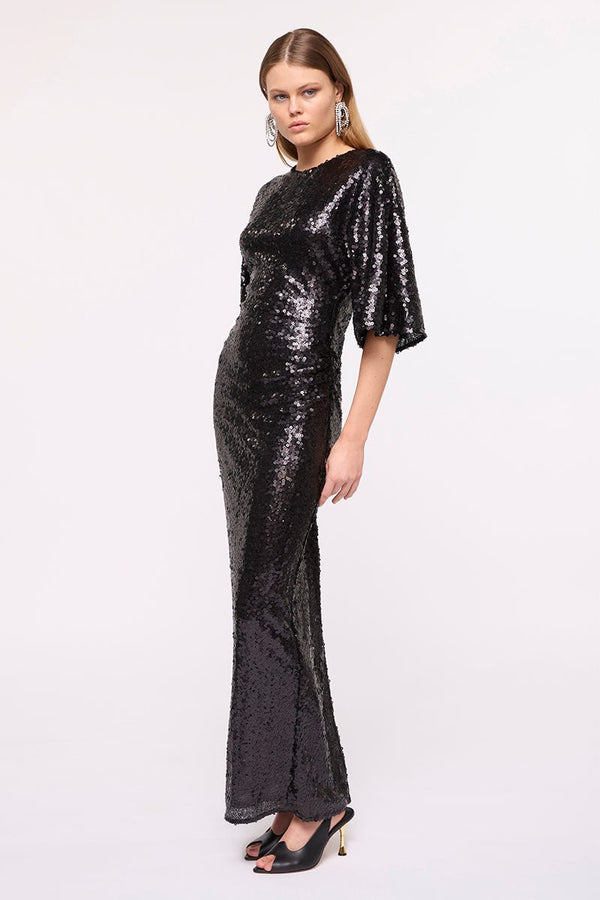Suboo Ava Sequin Cape Maxi Dress-Black