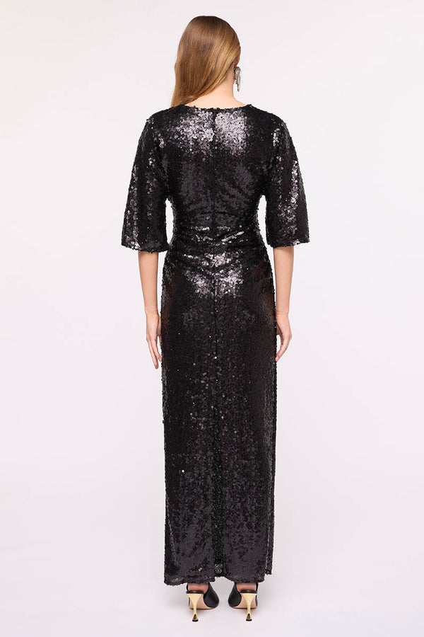 Suboo Ava Sequin Cape Maxi Dress-Black