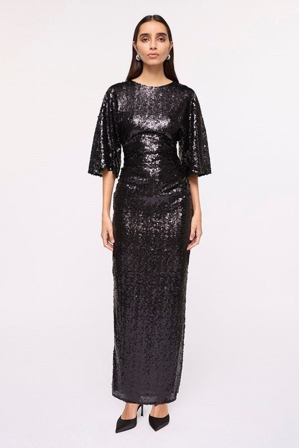 suboo Ava Sequin Cape Maxi Dress-Black