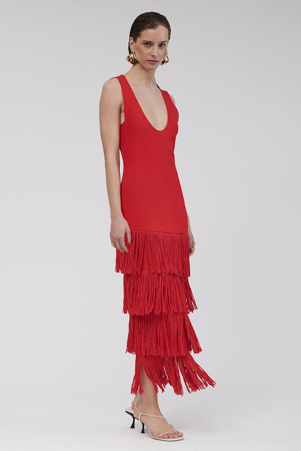 Suboo Carmen Sleeveless Fringe Hem Maxi