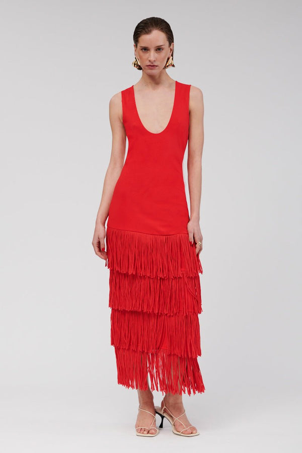 suboo Carmen Sleeveless Fringe Hem Maxi
