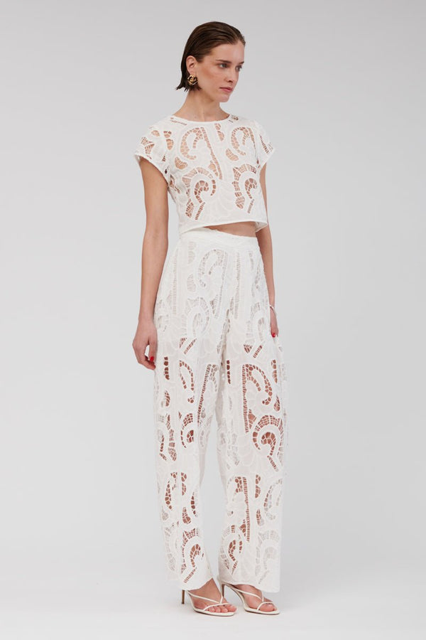 Suboo Florence Lace Wide Leg Pants - White