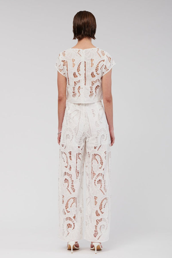 Suboo Florence Lace Wide Leg Pants - White