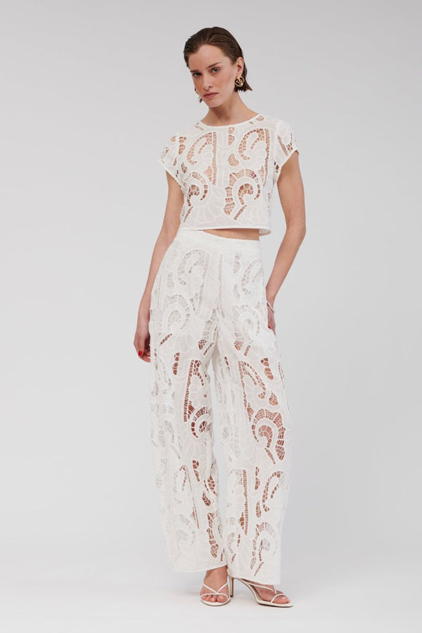 suboo Florence Lace Wide Leg Pants - White