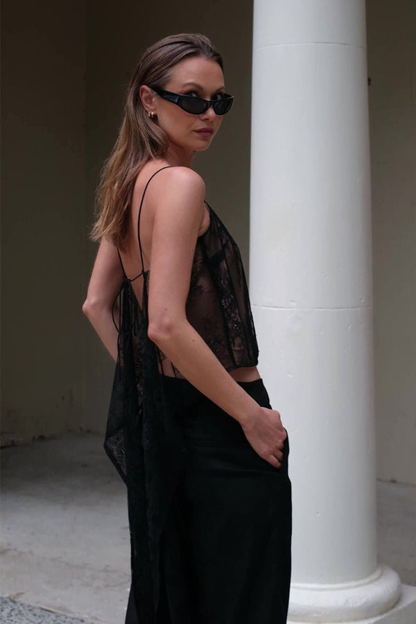 Suboo Georgie Lace Waterfall Top – Black