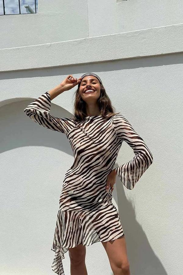 Suboo Gigi Zebra Long Sleeve Mini Dress