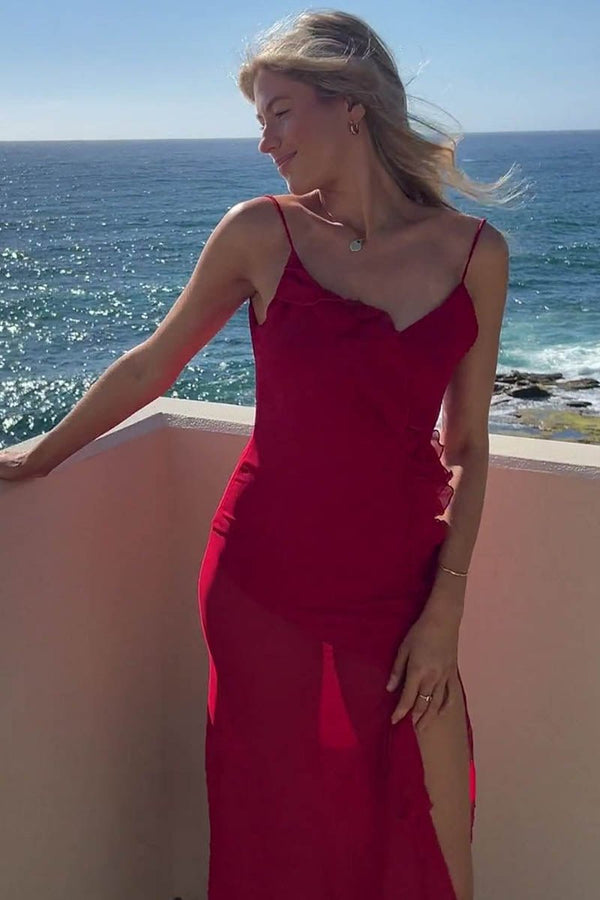 Suboo Isabel Frill Maxi Dress - Cherry Red