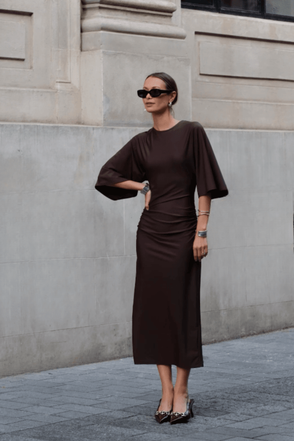 Suboo Ivy Cape Sleeve Midi Dress - Chocolate