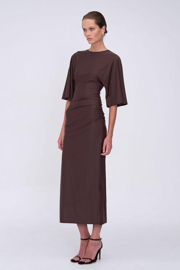 Suboo Ivy Cape Sleeve Midi Dress - Chocolate