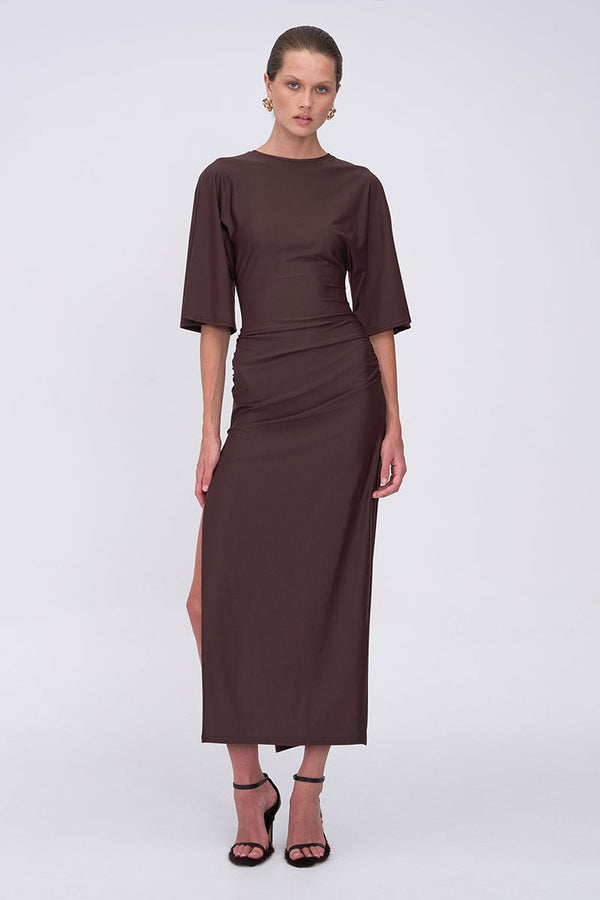 suboo Ivy Cape Sleeve Midi Dress - Chocolate
