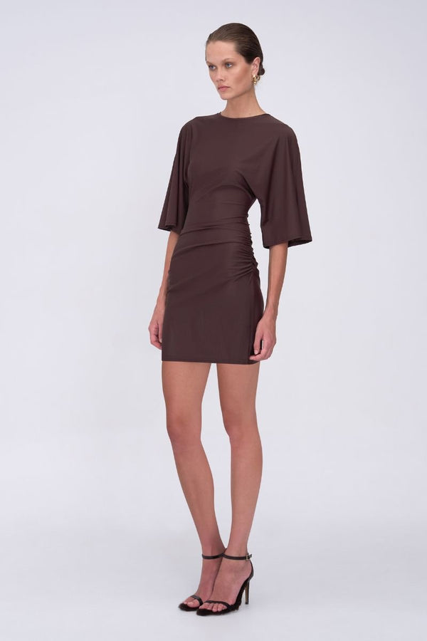 Suboo Ivy Cape Sleeve Mini Dress - Chocolate