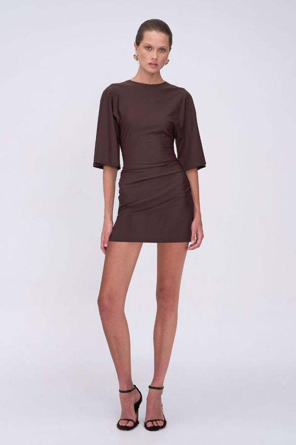 suboo Ivy Cape Sleeve Mini Dress - Chocolate