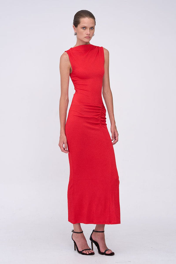Suboo Jacqui Rouched Front Midi Dress - Red