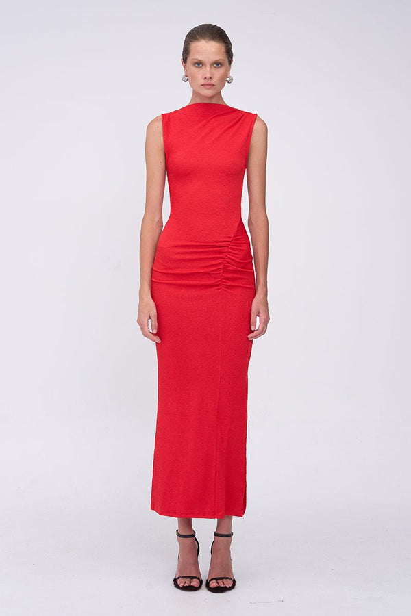 suboo Jacqui Rouched Front Midi Dress - Red