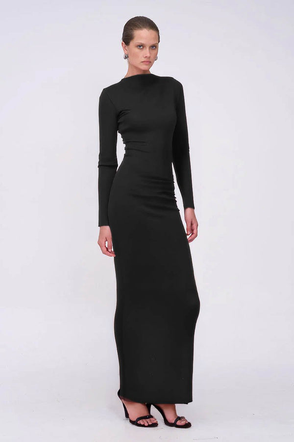 Suboo Jacqui Ruched Long Sleeve Maxi Dress - Black