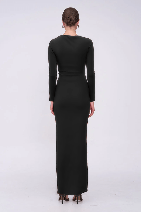 Suboo Jacqui Ruched Long Sleeve Maxi Dress - Black