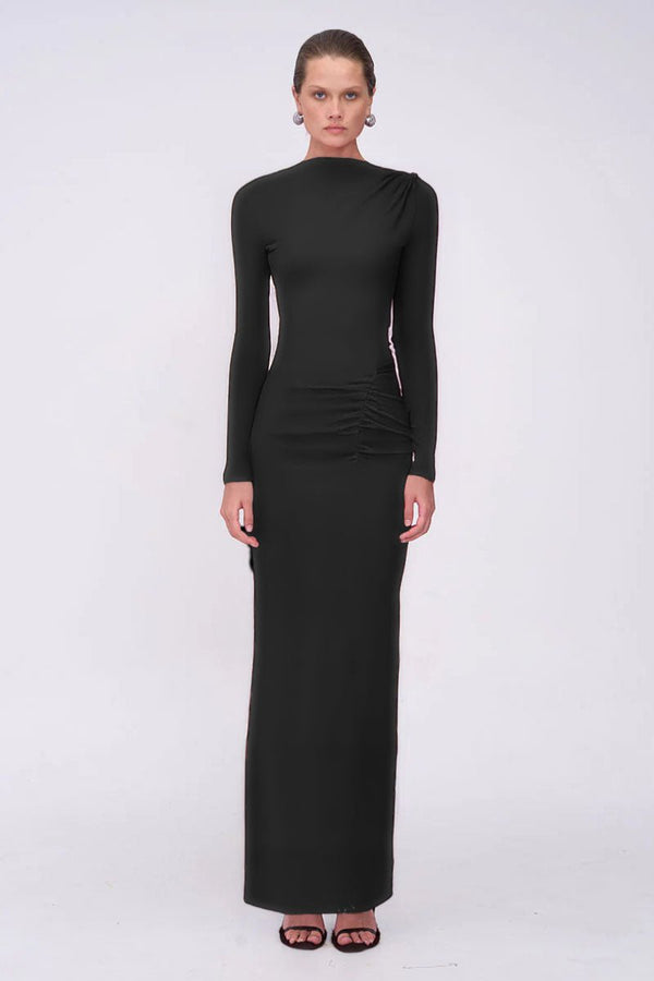 suboo Jacqui Ruched Long Sleeve Maxi Dress - Black