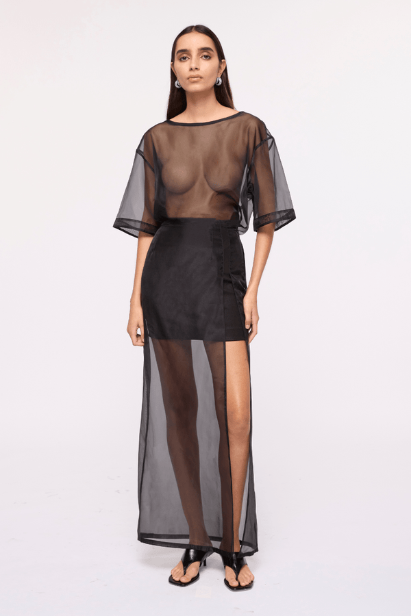 Suboo Jade Organza Oversized Tee-Black
