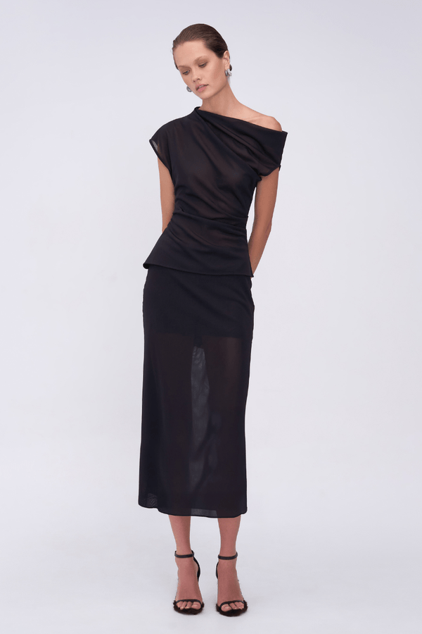 suboo Jean Midi Skirt With Built In Mini Skirt