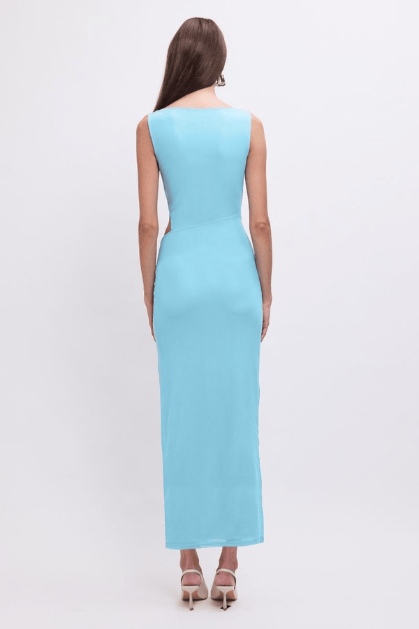 Suboo Katy Ruched Cut-Out Mesh Midi Dress – Sky Blue