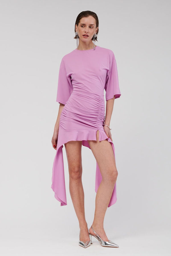 suboo Lucia Cape Sleeve Ruched Mini Dress - Lilac