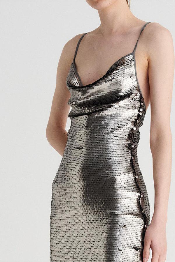 Suboo Luna Cowl Neck Mini Dress - Silver