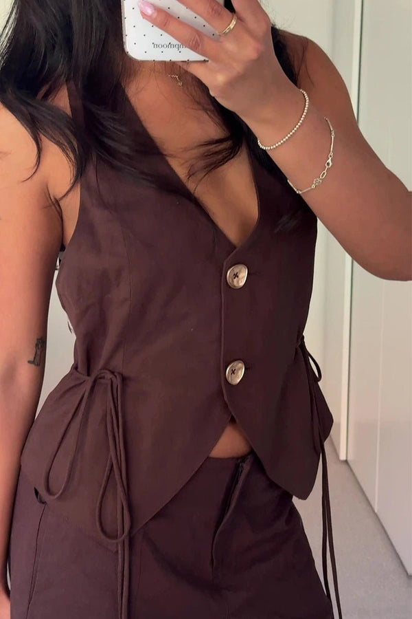 Suboo Nicole Halter Vest With Ties - Chocolate