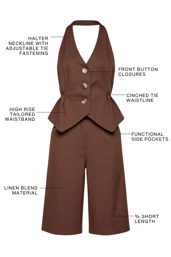 Suboo Nicole Halter Vest With Ties - Chocolate
