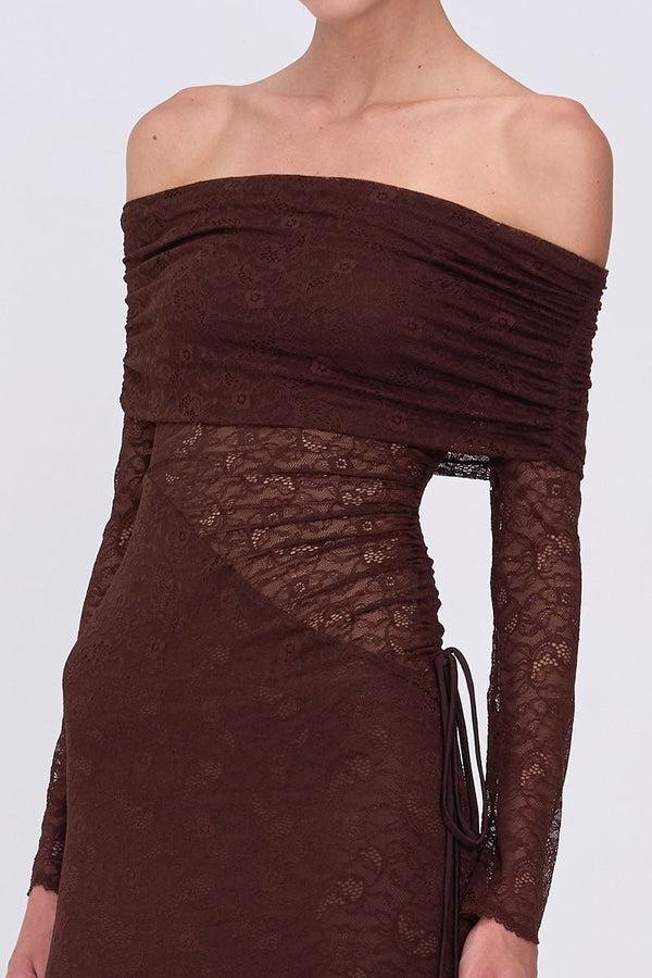 Suboo Paris Off Shoulder Ruched Side Midi Dress