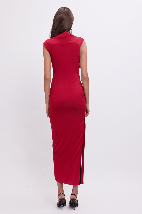 Suboo Phoebe Asymmetrical Cowl-Neck Maxi Dress – Red