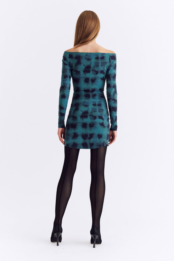 Suboo Shibori Long Sleeve Off Shoulder Mini - Green