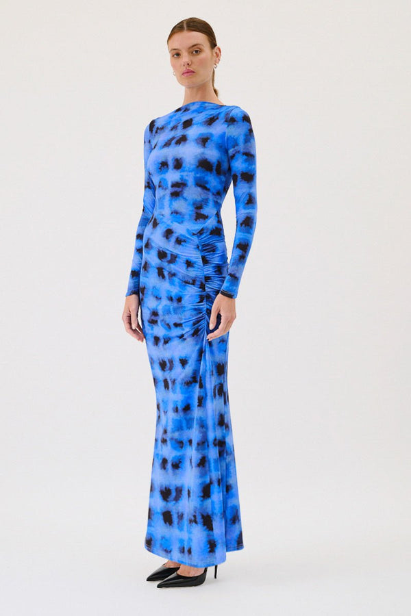 Suboo Shibori Long Sleeve Rouched Maxi Dress