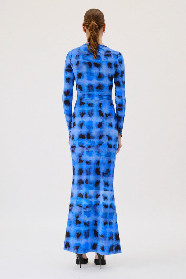 Suboo Shibori Long Sleeve Rouched Maxi Dress