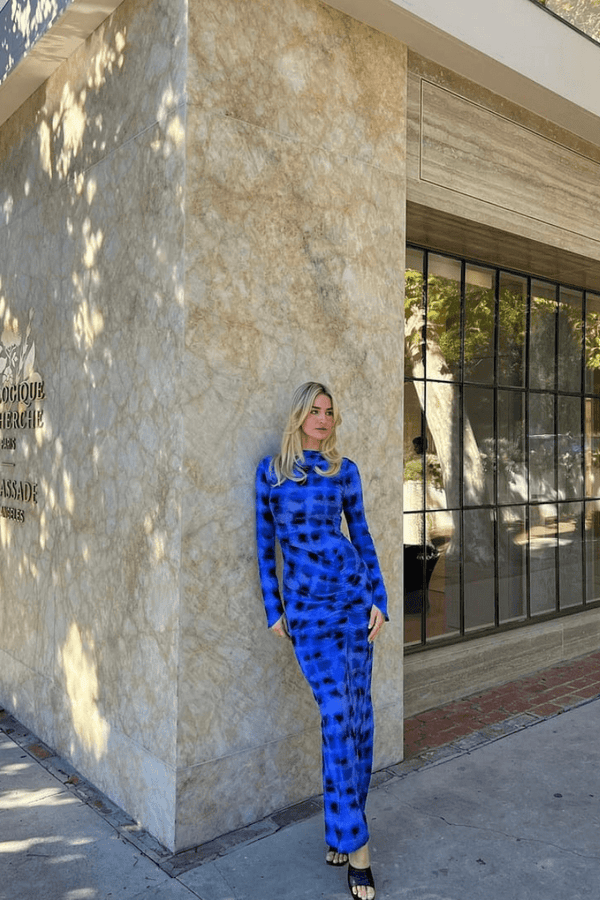 Suboo Shibori Long Sleeve Rouched Maxi Dress