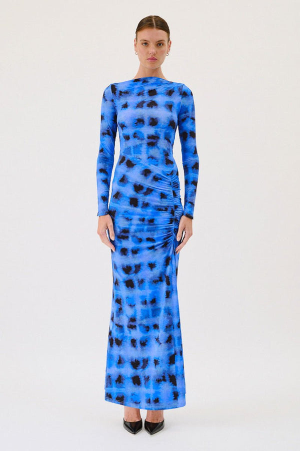 suboo Shibori Long Sleeve Rouched Maxi Dress