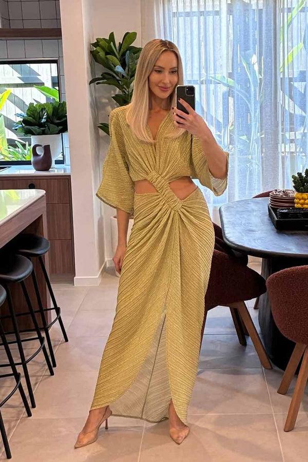 Suboo Stevie Cross-Over Midi Dress - Gold