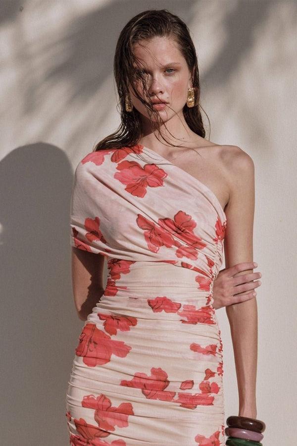 Suboo Suzie One-Shoulder Floral Mesh Maxi Dress