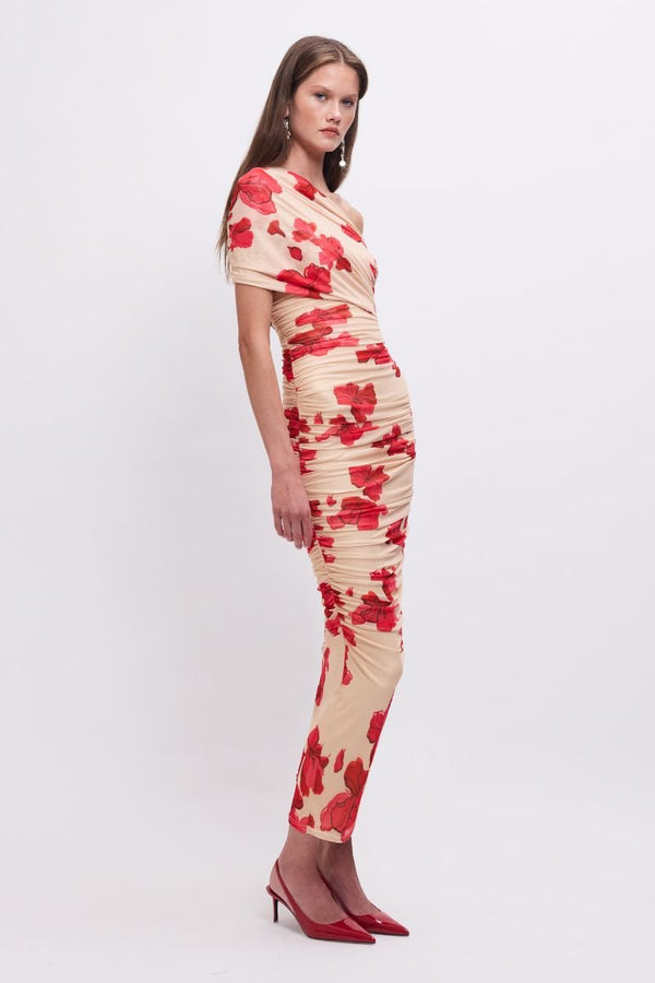 Suboo Suzie One-Shoulder Floral Mesh Maxi Dress